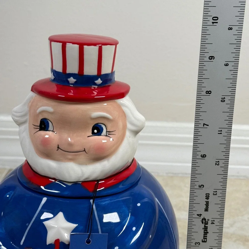 Johanna Parker Carnival Cottage Uncle Sam Cookie Jar Red White Blue Patriotic